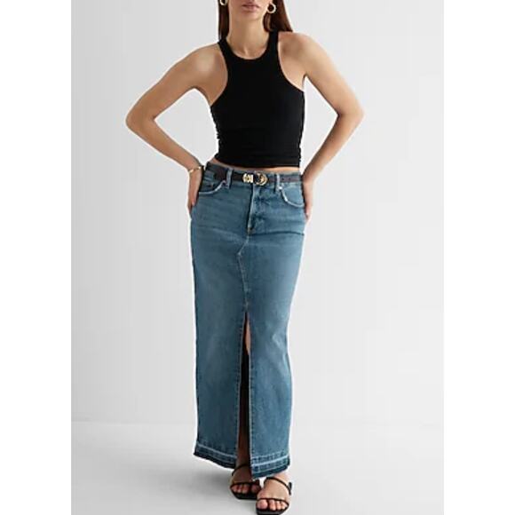 Express High Waisted Front Slit Maxi Denim Skirt - Picture 1 of 13